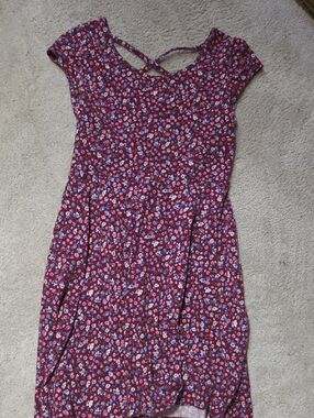 Soft Surroundings Plum Floral Midi Dress with Crisscross Back